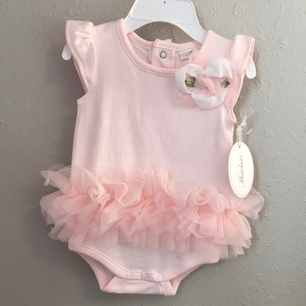Miniclasix Pink Tutu Bodysuit with flower corsage